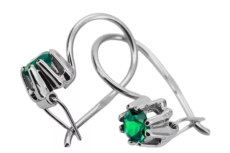 925 sidabras 14k 583 Emerald auskarai vec053s Rusų Tarybinis TSRS Vintažinis stilius Art Deco style